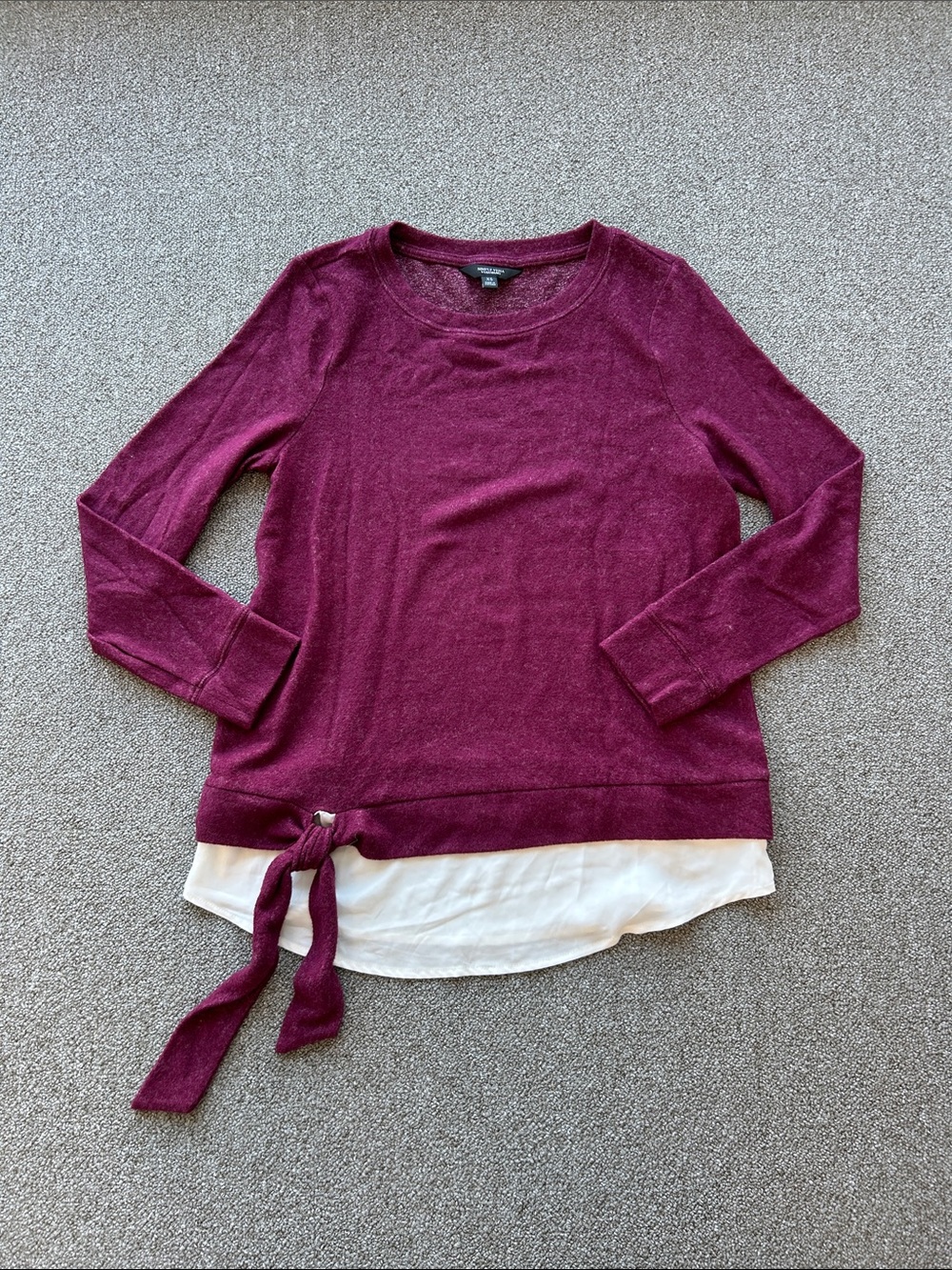 Simply, Vera Verawang Marled Plum Layered Hem Tie Sweater top. XSMALL